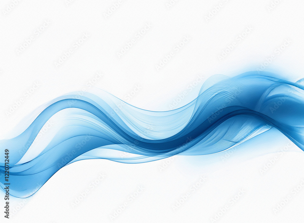 Poster grainy texture of flowing blue waves on a white background. abstract, smooth, dynamic curves suggest