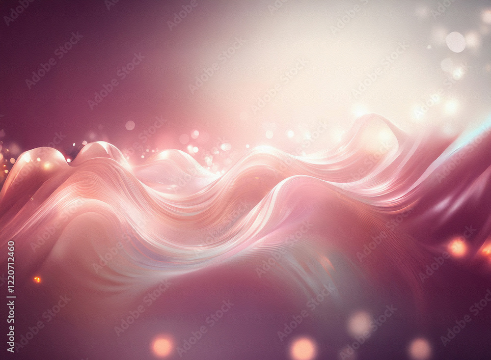 Poster Abstract image of soft, flowing waves in grainy, pink and white hues.  A luminous texture glows from within the undulating forms, creating a dreamy, ethereal effect.