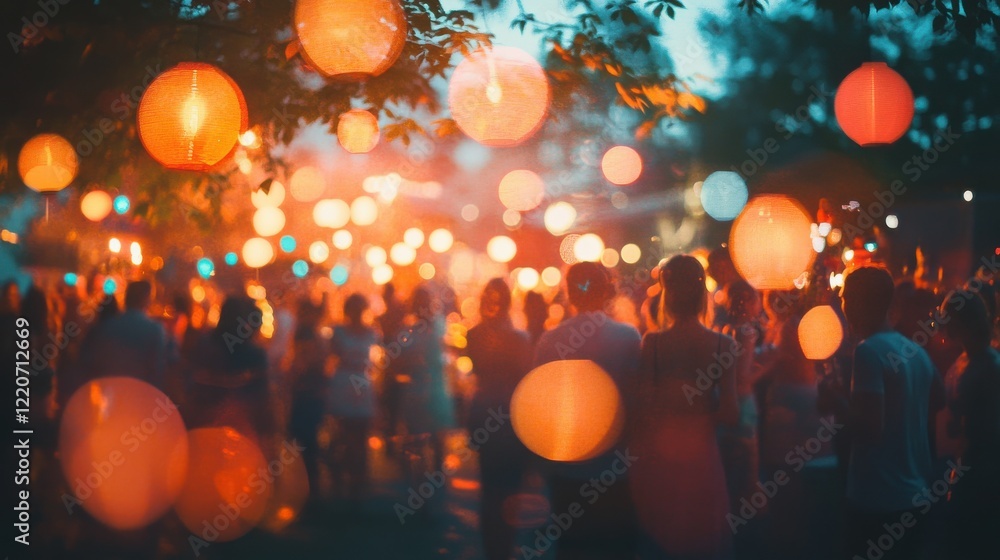 Leinwandbilder glowing lanterns create enchanting atmosphere during evening gathering in a vibrant outdoor setting