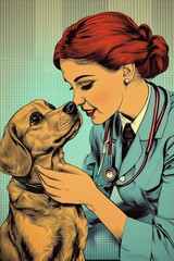 Comforting a dog during a checkup. Generative AI