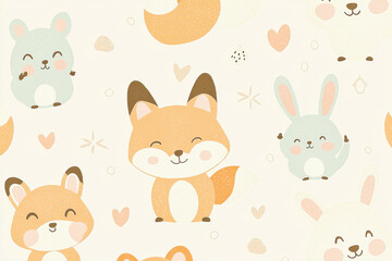 Naklejka premium Soft pastel pattern of cheerful cartoon animals for baby product packaging