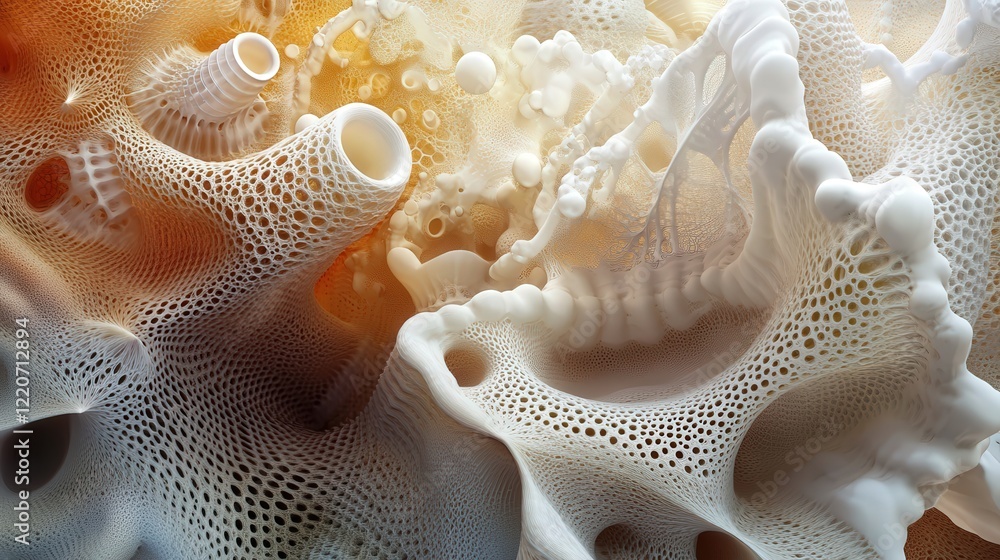 Poster artistic visualization of solid particles clustering together into complex, natural forms