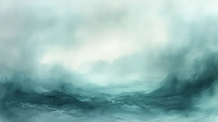 Obraz premium Cool-toned watercolor depiction of a tranquil ocean landscape under soft misty skies