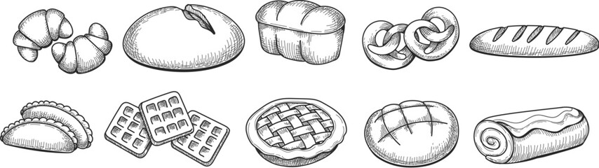 Hand drawn bakery products sketches