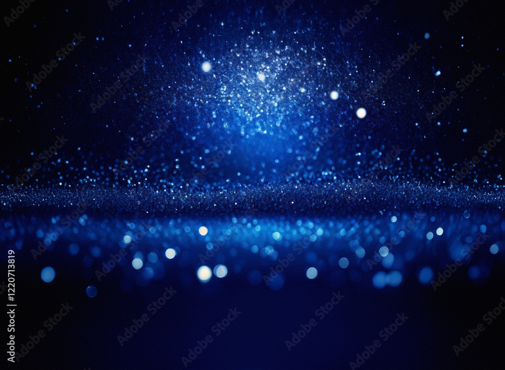 Poster grainy texture, deep blue glitter background. sparkling particles create a luminous effect, with bri