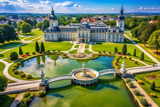 Festetics Palace Keszthely Hungary: Sunny Summer Baroque Garden Landscape