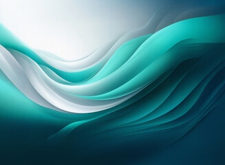 Obraz premium Abstract image with grainy texture. Fluid teal and white waves flow across a dark background, creating a sense of depth and movement. The colors blend seamlessly.