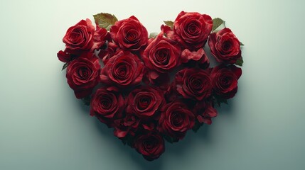 Romantic heart of red roses on minimalist white background for valentine's day design