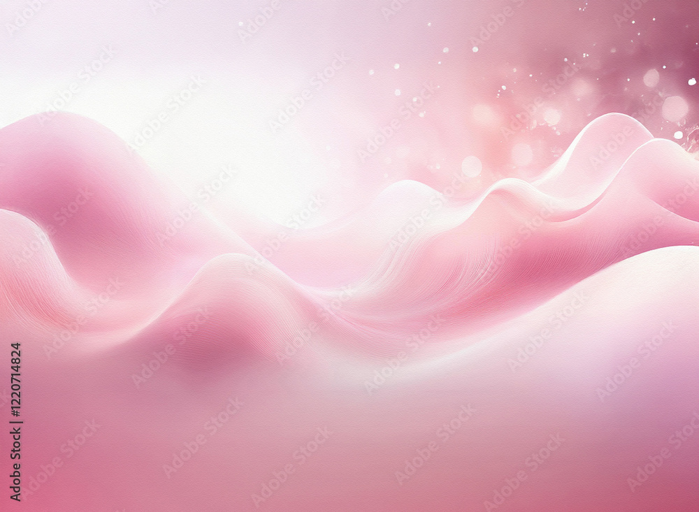 Poster grainy texture, soft pink waves flow across a dreamy, light background. sparkling bokeh adds a magic