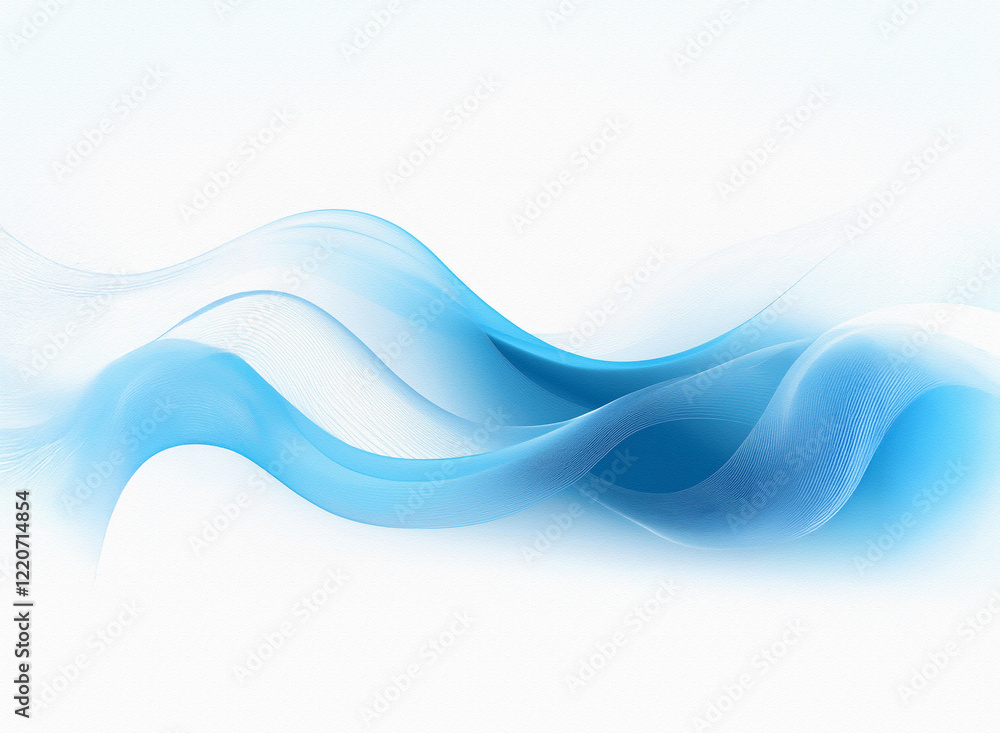 Poster abstract image of flowing, light blue waves on a white background. the grainy texture adds depth and