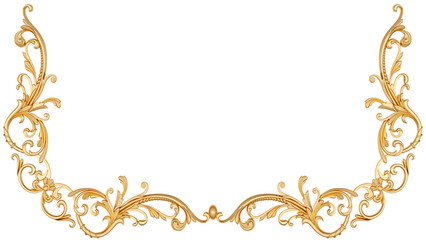 Gold ornament on transparent background, cut out, 3D render