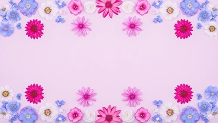 Fototapeta premium Flowers wall background. Spring floral on light pastel pink background 2