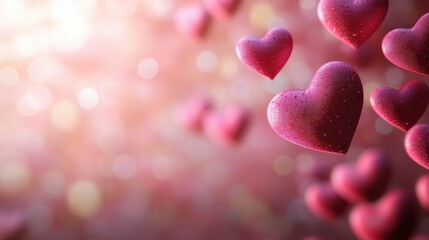 Romantic valentine pink background with blurred hearts for special occasion design