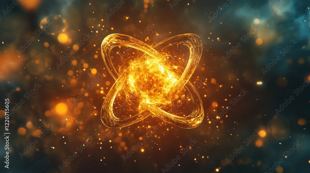 Poster molecular structures breaking and reforming, surrounded by a glowing haze of subatomic particles