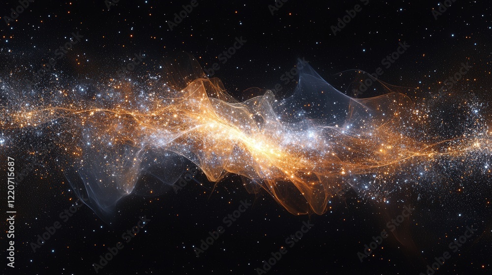 Aufkleber particles creating a chain reaction, glowing with intense energy as they split and merge in rapid su