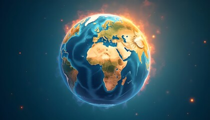 Illustration of Global Climate Change Impact on Earth with Visible Heat and Smoke Emissions
