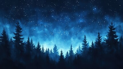Fototapeta premium Night Sky Over Silhouetted Evergreen Forest