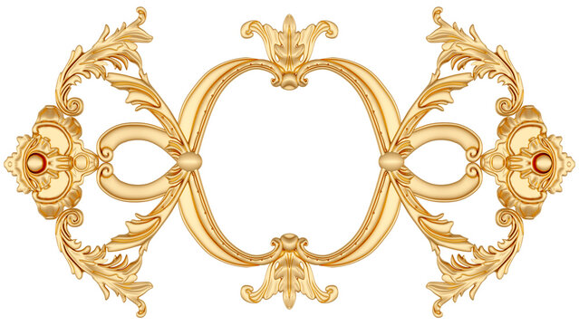 Gold ornament on transparent background, cut out, 3D render