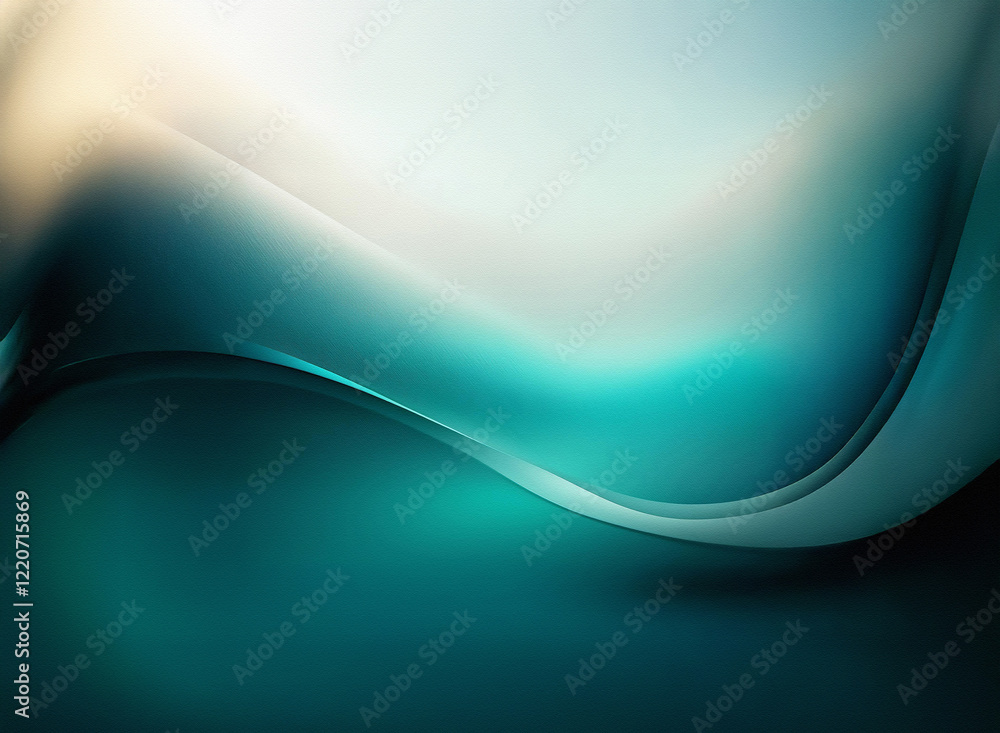 Leinwandbilder Abstract image with grainy texture.  Fluid, teal and white waves create a smooth, flowing design.  Subtle light and dark gradients add depth.