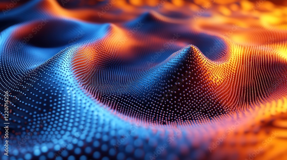 Poster particles swirling around an invisible nucleus, forming a three-dimensional representation of matter