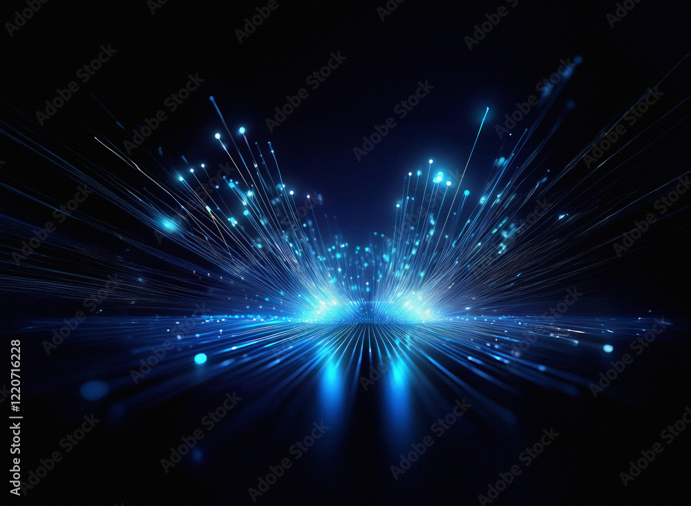 Fototapete grainy texture, blue light streaks radiate from a central point, creating a dynamic, explosive effec