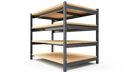 Metal Shelving Unit with Wooden Shelves for Storage