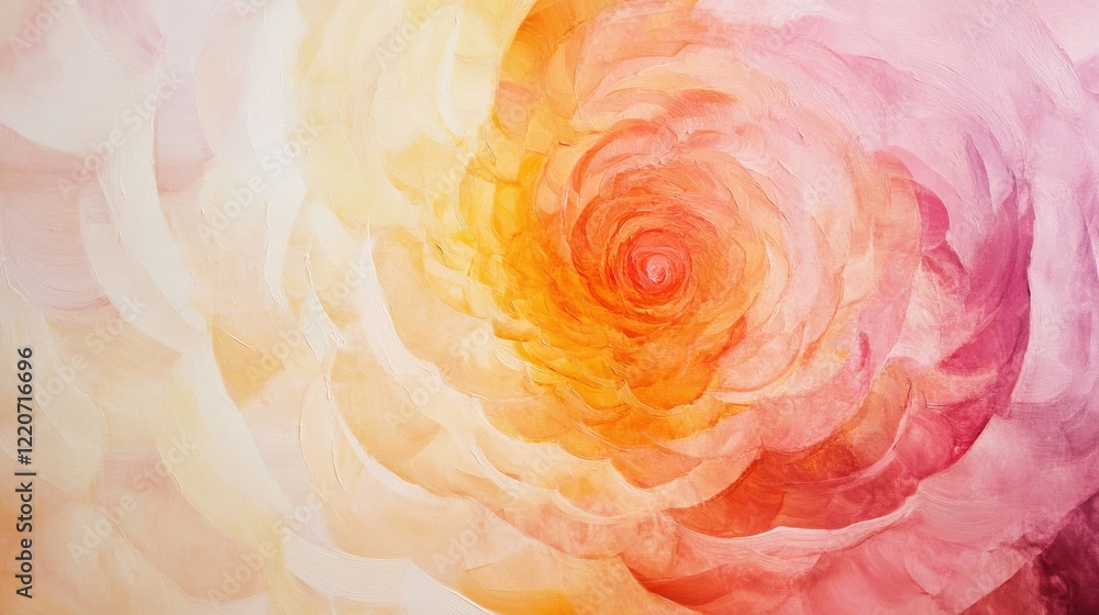 Poster Soft pastel amber and pink circular strokes creating a serene abstract pattern in a close view