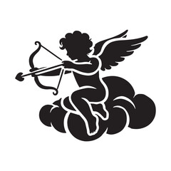 Cupid sitting with grace on a cloud for romantic art - Cupid silhouette - Cupid vector - Cupid illustration - valentine silhouette - love silhouette
