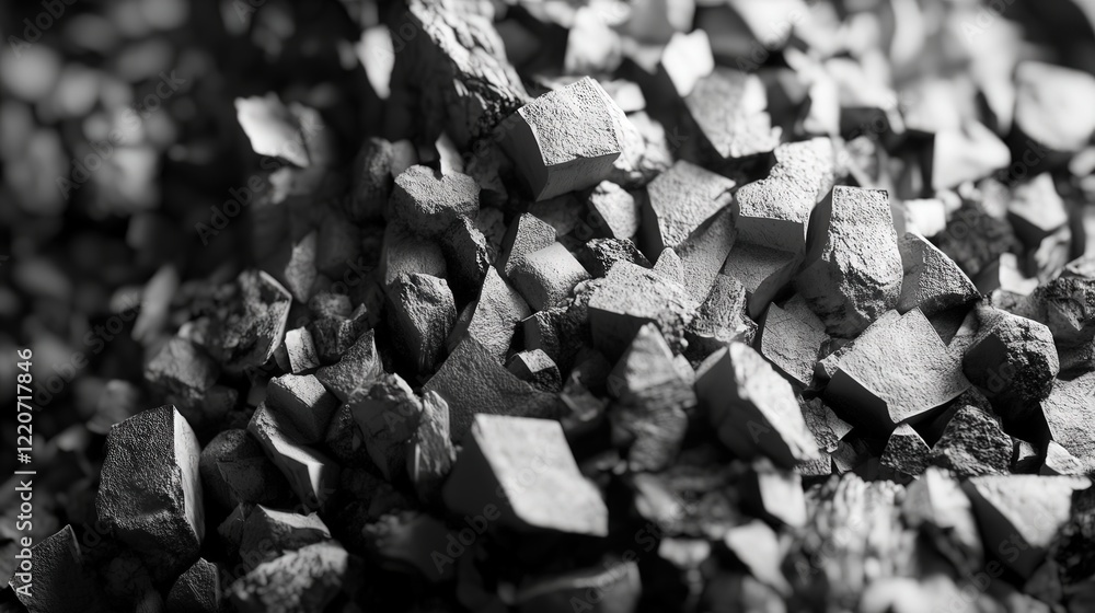 Poster solid particles forming a dense heap, with shadows and highlights creating depth and contrast.