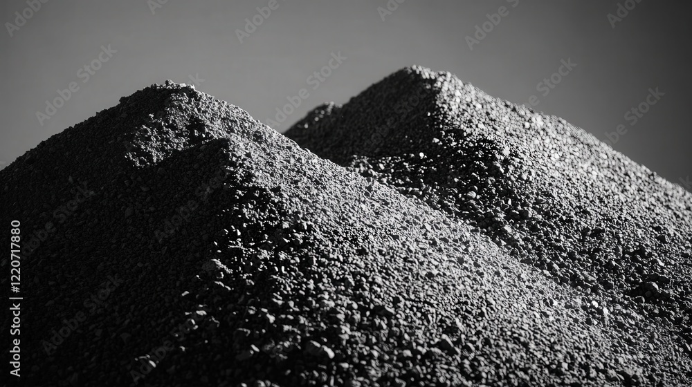 Poster solid particles forming a dense heap, with shadows and highlights creating depth and contrast.