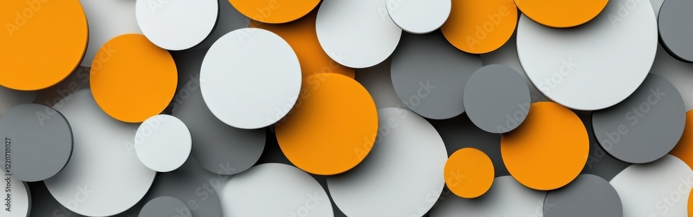 Poster arrangement of amber and gray circles creating a minimalist design showcasing simplicity and color h