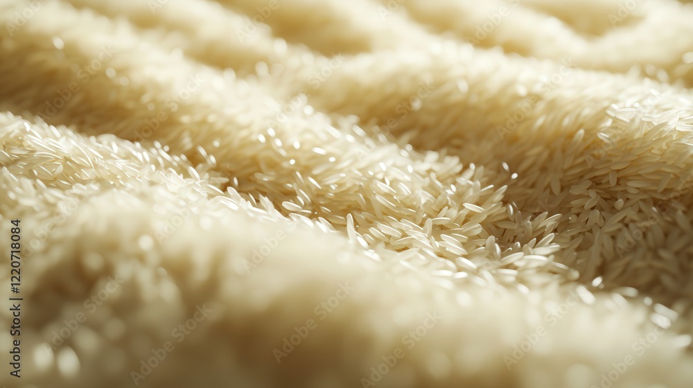 Poster solid particles resembling grains of rice, arranged in flowing patterns over a textured background.