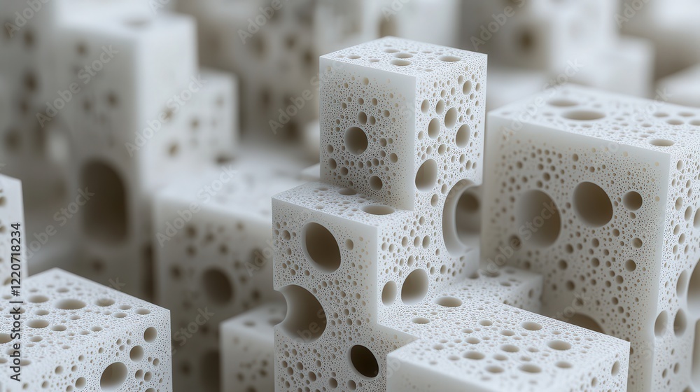 Poster solid particles shaped like cubes, stacked with precision to showcase their structural stability.