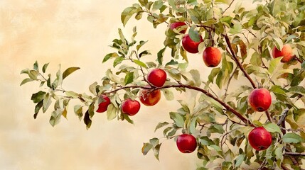 Obraz premium Lush Apple Tree with Vibrant Red Apples Hanging from Branches