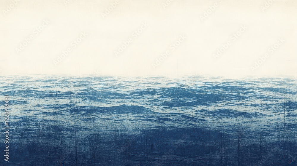 Poster halftone design with ocean blue fading into a tranquil horizon for serene artistic expression