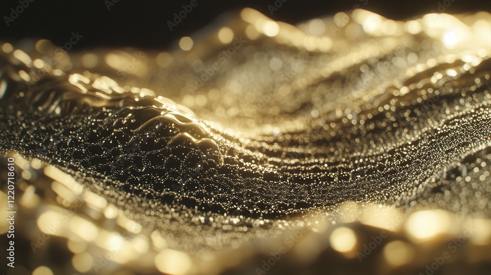 Poster tiny liquid particles vibrating in unison, creating a shimmering wave effect