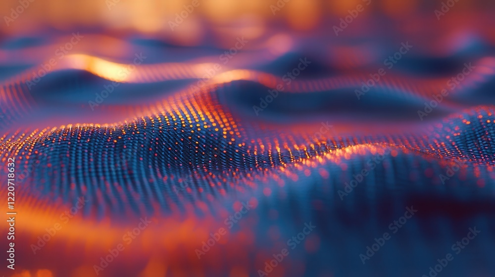 Poster tiny liquid particles vibrating in unison, creating a shimmering wave effect