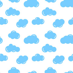 Seamless pattern with clouds.Blue cloud repeat pattern isolated on white background.Vector graphic illustration.