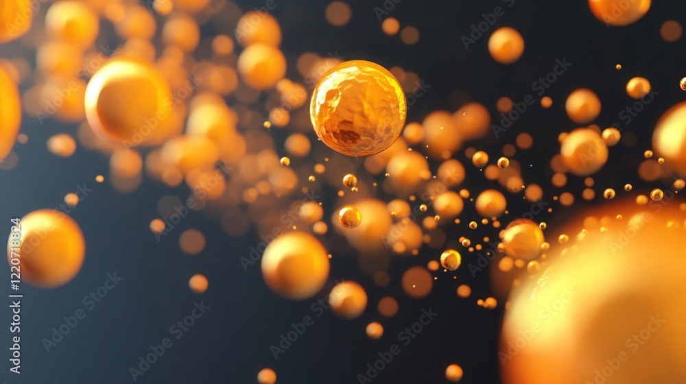 Poster tiny solid particles floating in a liquid medium, beginning to settle into a dense layer.