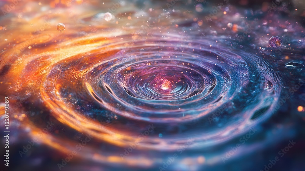 Poster waves of matter particles flowing like ripples in water, creating a sense of harmony and motion