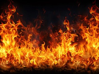Fiery Flame Border: Panoramic Burning Fire Frame, Isolated on Transparent Background