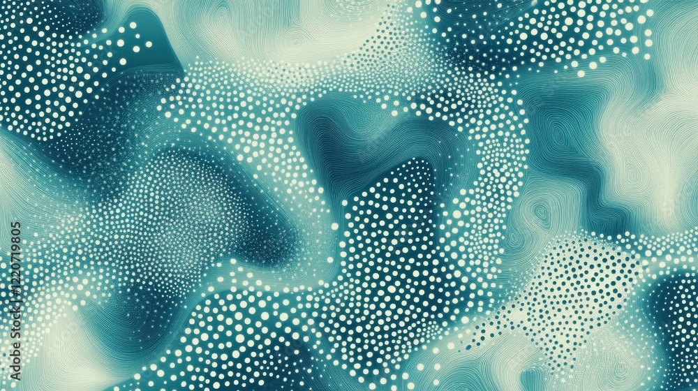 Poster Muted teal abstract design featuring tiny dotted patterns woven throughout in a fluid artistic display