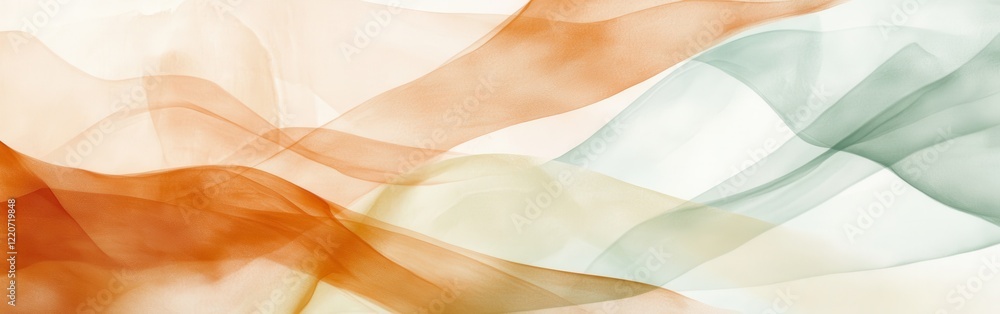 Poster abstract representation of pencil strokes with translucent waves flowing in warm and cool tones