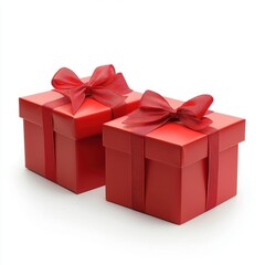 Obraz premium Pair of Glossy Red Gift Boxes Tied with Bows Isolated on White Background