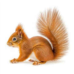 Obraz premium Curious Red Squirrel with Fluffy Tail Isolated on White Background