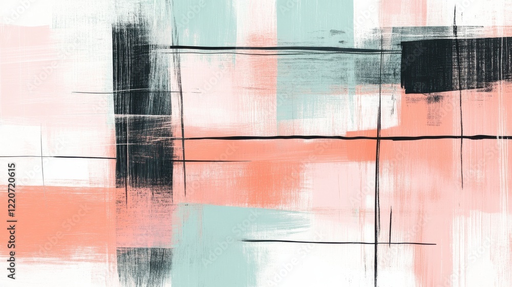 Poster pastel mint and coral abstract strokes create a vibrant and dynamic artistic expression for modern d