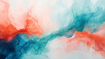 A lyrical abstract with smooth looping lines in harmonious shades of coral and teal