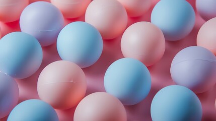 A seamless pattern of pastel colored balls. The balls are pink, blue, and purple, and they are arranged in a regular pattern.
