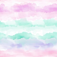 Whimsical watercolor doodle featuring soft pastel clouds in gentle hues of pink, green, and blue