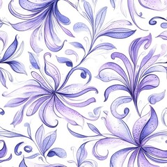 Whimsical watercolor doodle showcasing floral patterns in shades of purple